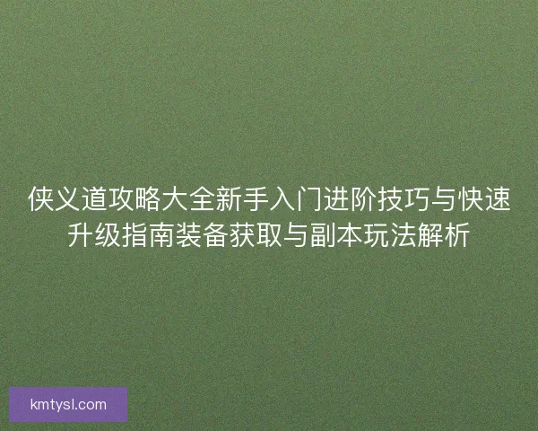 侠义道攻略大全新手入门进阶技巧与快速升级指南装备获取与副本玩法解析